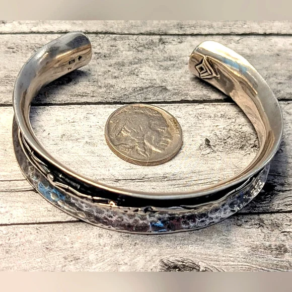 Silpada Retired Hammered Oxidized Sterling .925 Barbed Wire Cuff Bracelet - Picture 4 of 10